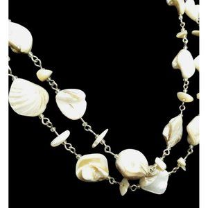 Women's Seashell Necklace Gold Lip Mother of Pearl on Silver Tone Link Chain